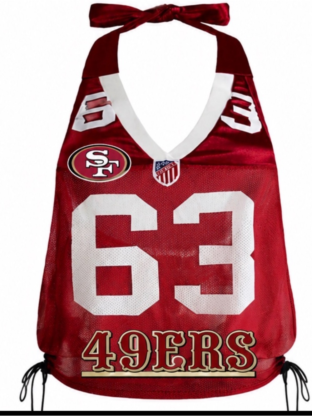 Red 49ERS Halter One-Piece with White Number Graphics